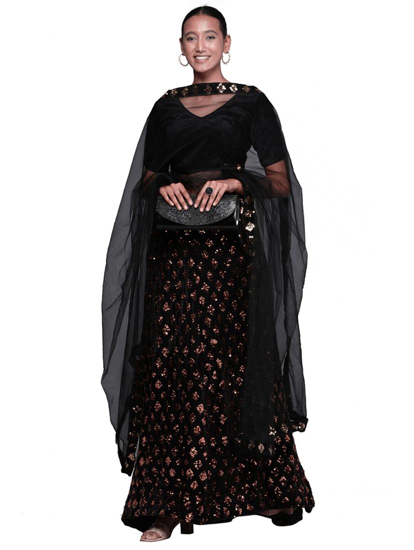 sequined a-line lehenga - 18396638 - Zoom Image - 2