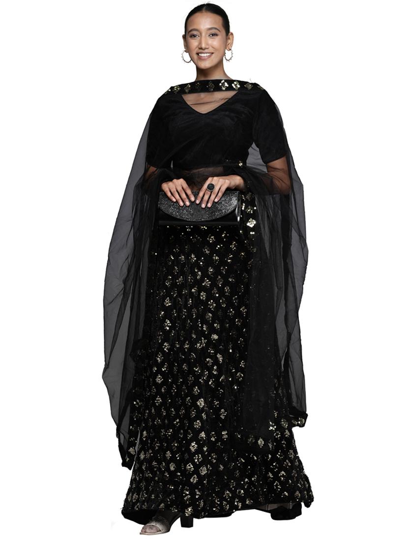 sequined a-line lehenga - 18396639 - Zoom Image - 1