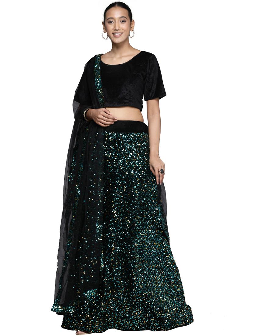 sequined a-line lehenga - 18396646 - Zoom Image - 3