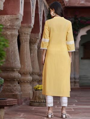 yellow ethnic motif straight kurta - 18396788 - Standard Image - 5