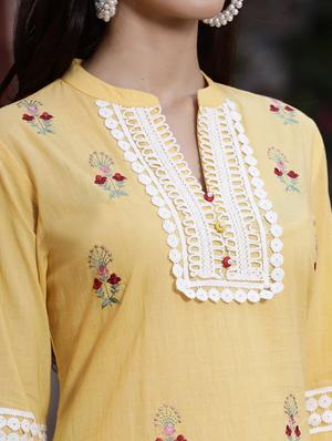 yellow ethnic motif straight kurta - 18396788 - Standard Image - 6