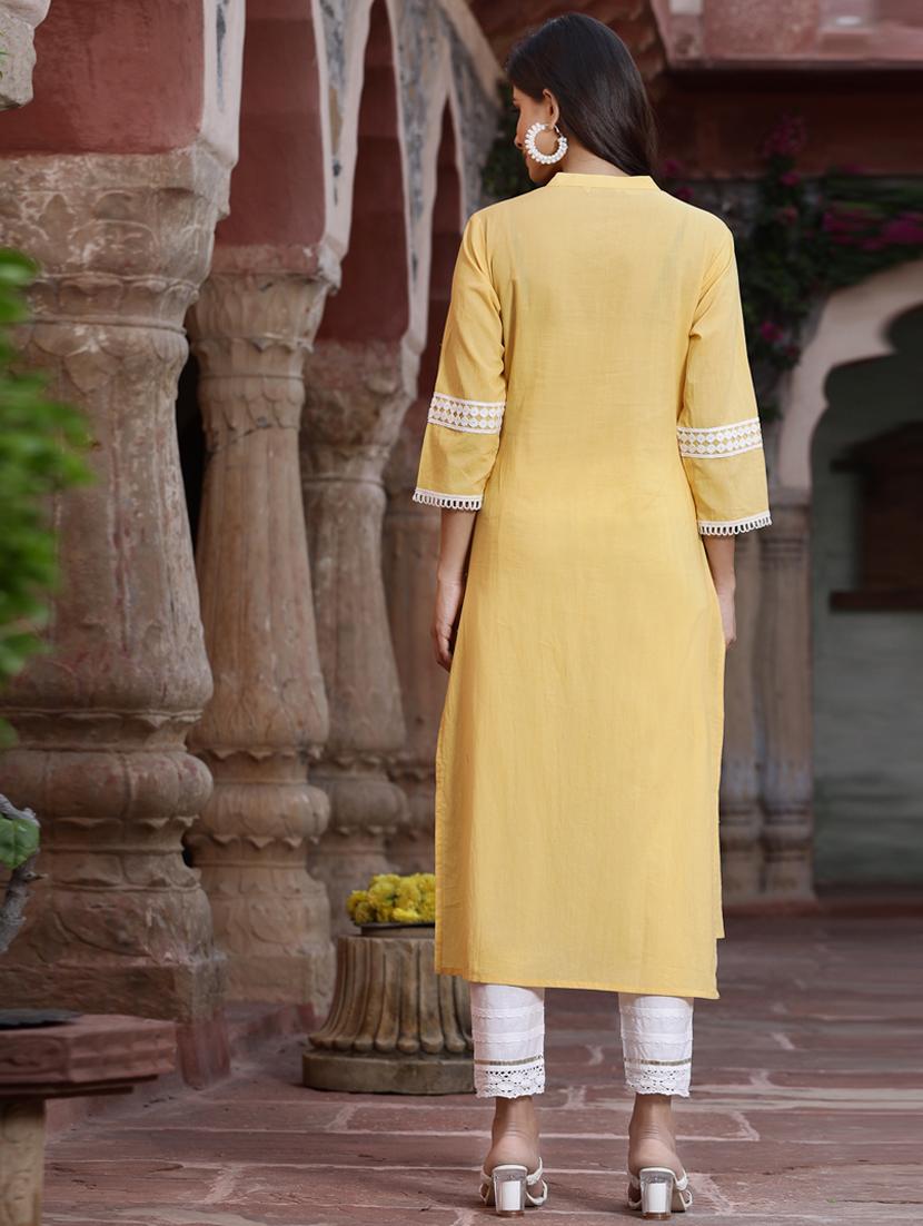 yellow ethnic motif straight kurta - 18396788 - Zoom Image - 5
