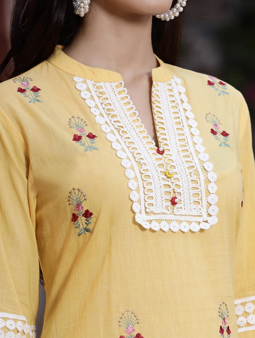 yellow ethnic motif straight kurta - 18396788 - Zoom Image - 6
