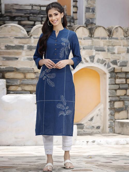 embroidered straight kurta - 18396795 - Standard Image - 1