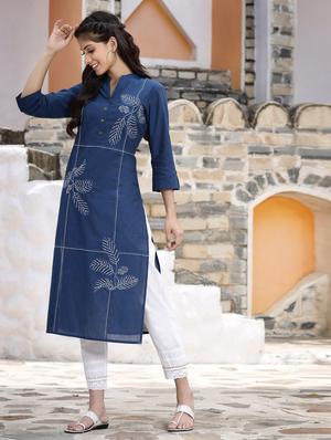 embroidered straight kurta - 18396795 - Standard Image - 2