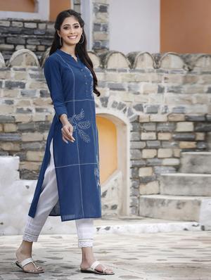 embroidered straight kurta - 18396795 - Standard Image - 3