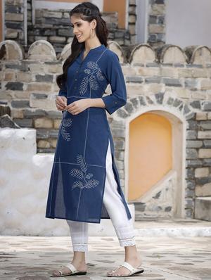 embroidered straight kurta - 18396795 - Standard Image - 4