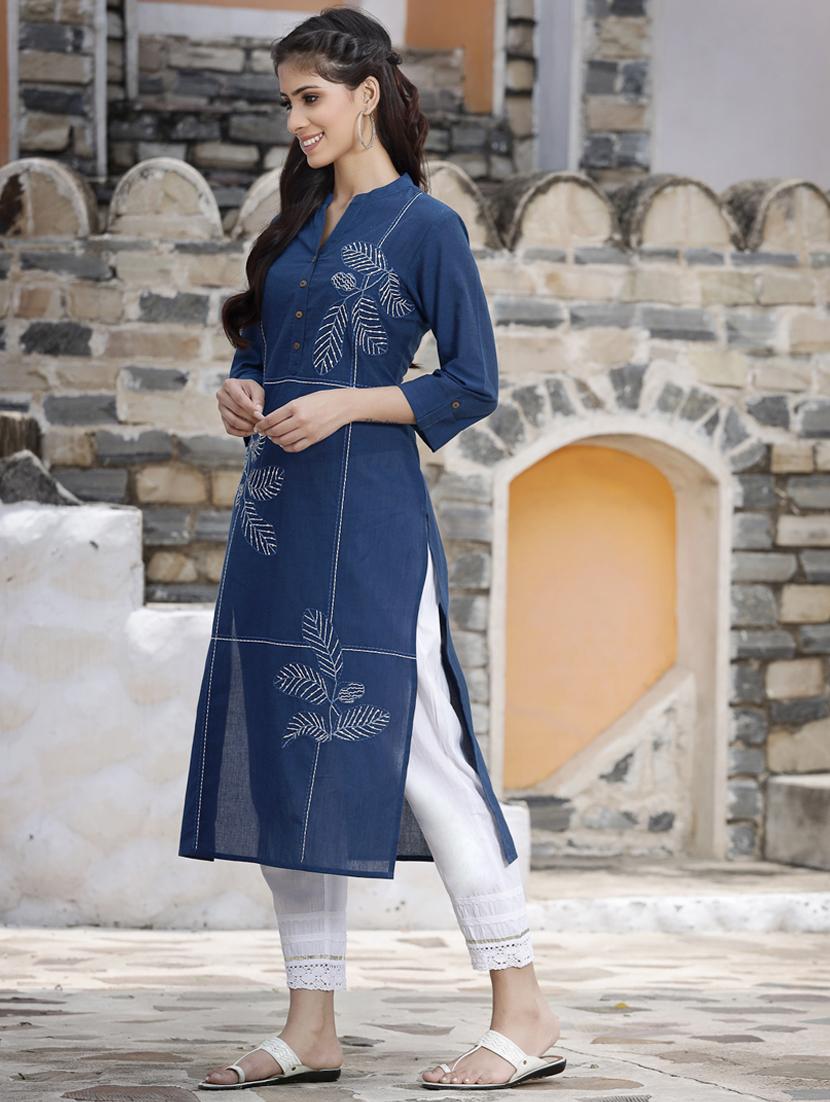 embroidered straight kurta - 18396795 - Zoom Image - 4