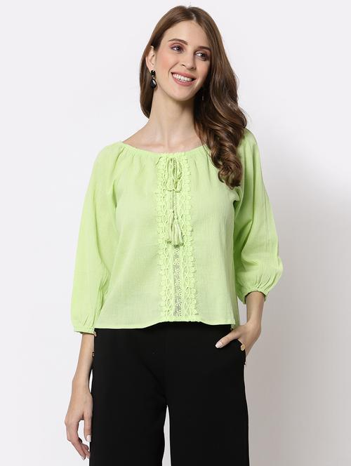 boat neck lace detail top - 18397059 - Standard Image - 1
