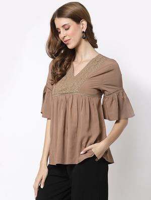 bell sleeved lace detail peplum top - 18397063 - Standard Image - 2