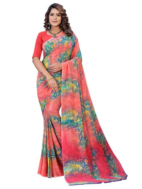 pink printed saree with blouse - 18397089 - Very Small Image - 1