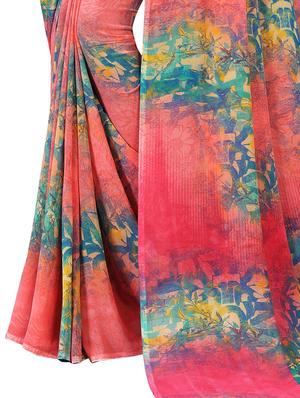 pink printed saree with blouse - 18397089 - Standard Image - 2