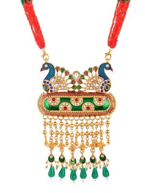 gold plated peacock designed meenakari necklace - 18397098 - Standard Image - 3
