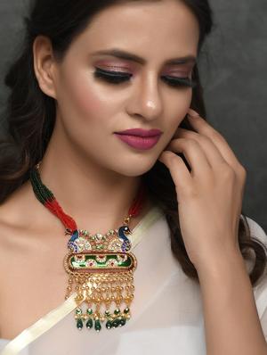 gold plated peacock designed meenakari necklace - 18397098 - Standard Image - 4