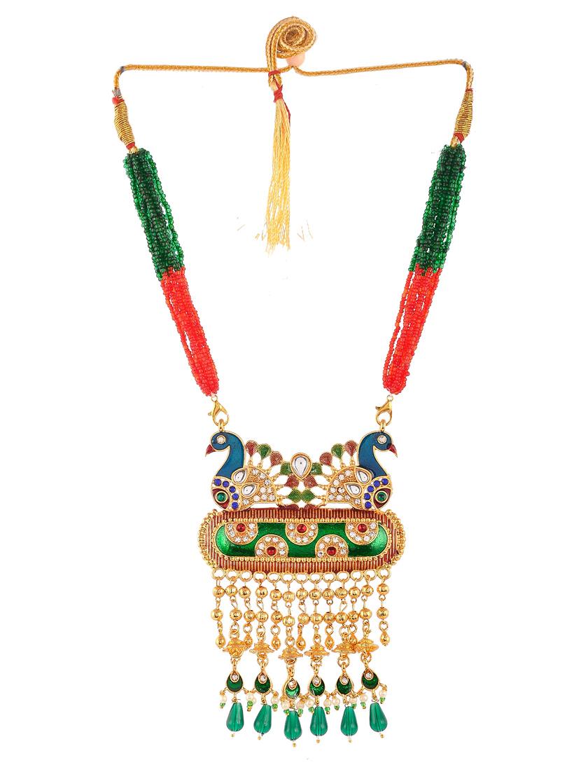 gold plated peacock designed meenakari necklace - 18397098 - Zoom Image - 2