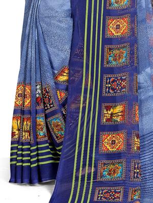 blue printed saree with blouse - 18397291 - Standard Image - 4