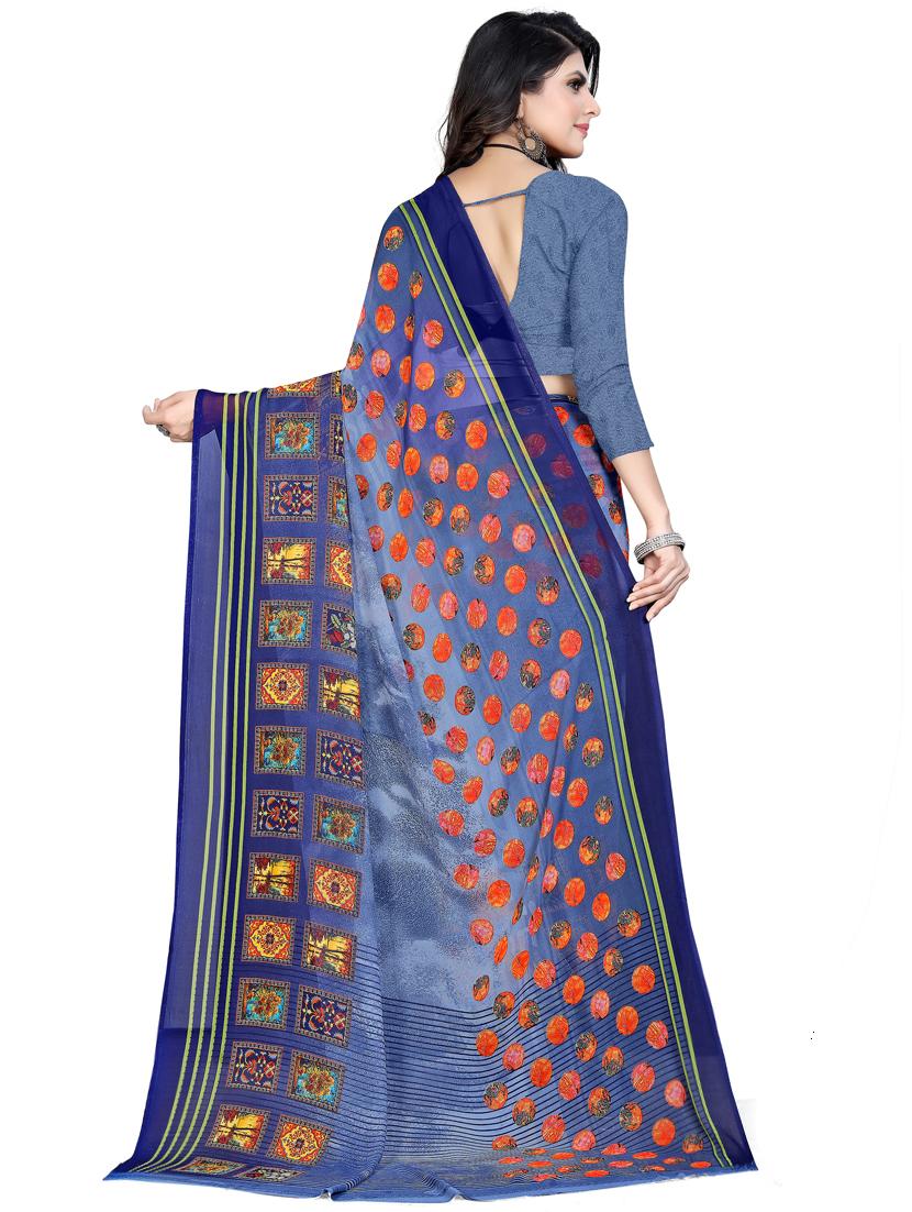 blue printed saree with blouse - 18397291 - Zoom Image - 2