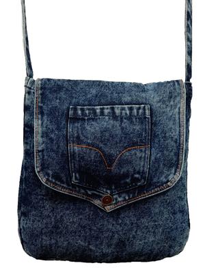 blue solid denim messenger sling bag - 18397343 - Standard Image - 4