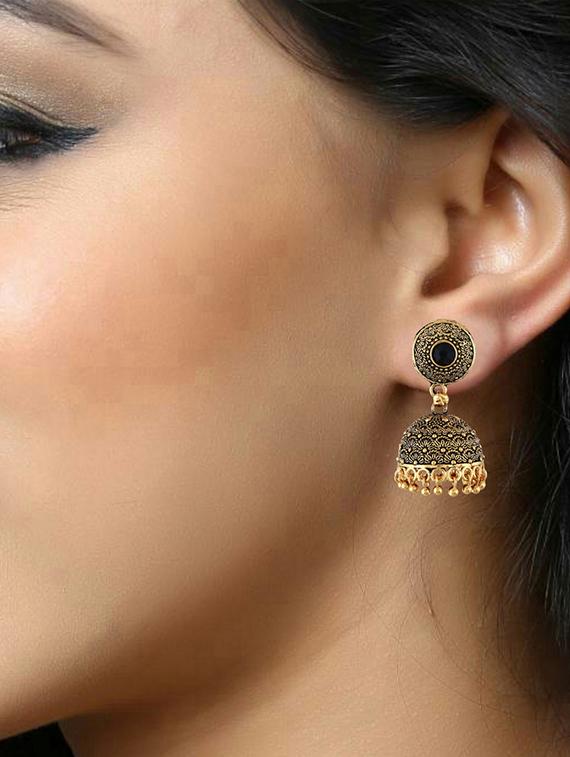 multi colored brass jhumka earring - 18397435 - Zoom Image - 2