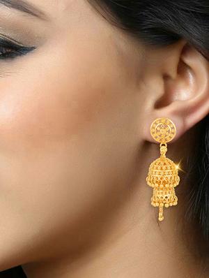 gold brass jhumka earring - 18397518 - Standard Image - 3