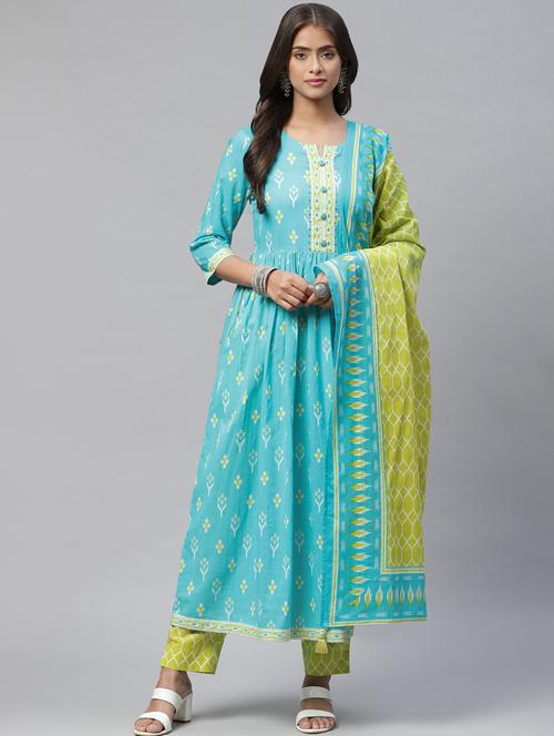 blue cotton kurta pant set - 18397587 - Very Small Image - 1