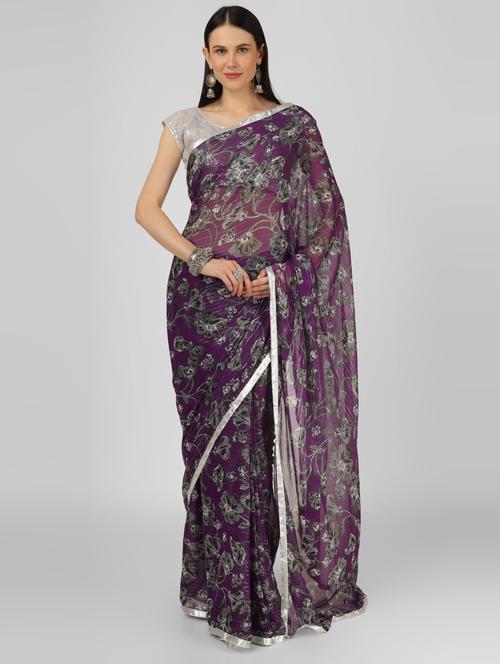 purple chiffon printed saree - 18397636 - Standard Image - 1