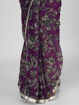 purple chiffon printed saree - 18397636 - Standard Image - 4