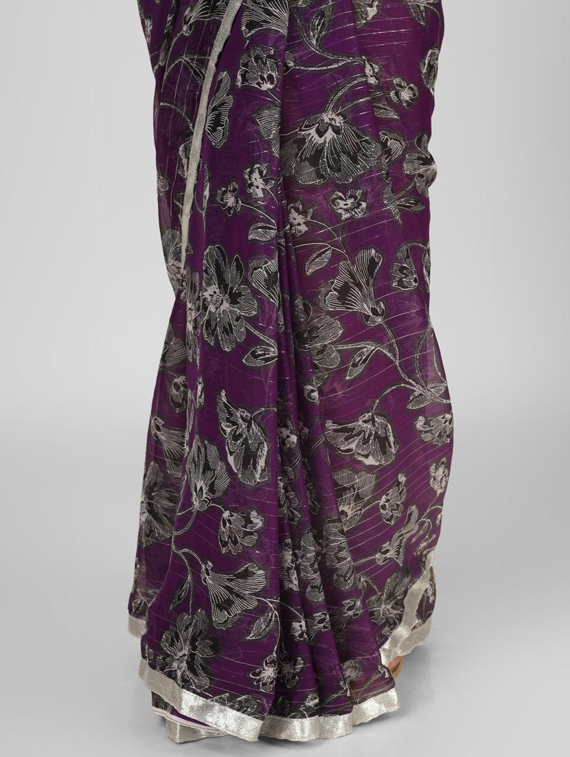 purple chiffon printed saree - 18397636 - Zoom Image - 4