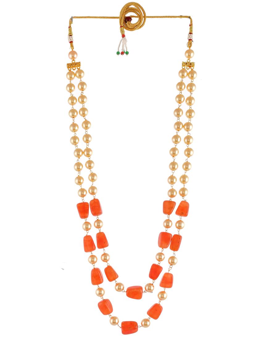  orange & gold plated beaded layered necklace