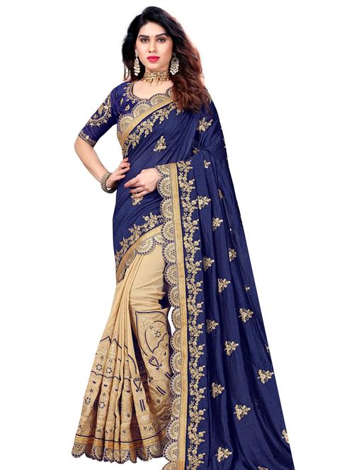 blue art silk half and half saree with blouse - 18397872 - Standard Image - 1