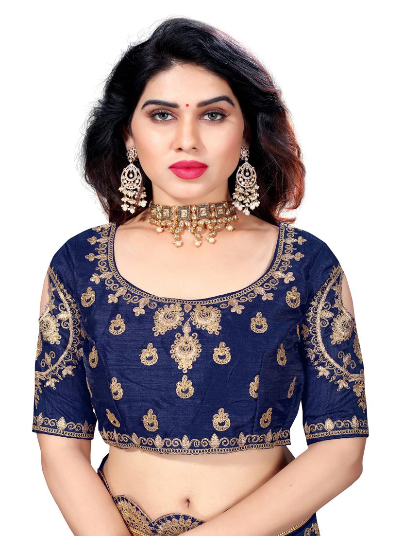 blue art silk half and half saree with blouse - 18397872 - Zoom Image - 3