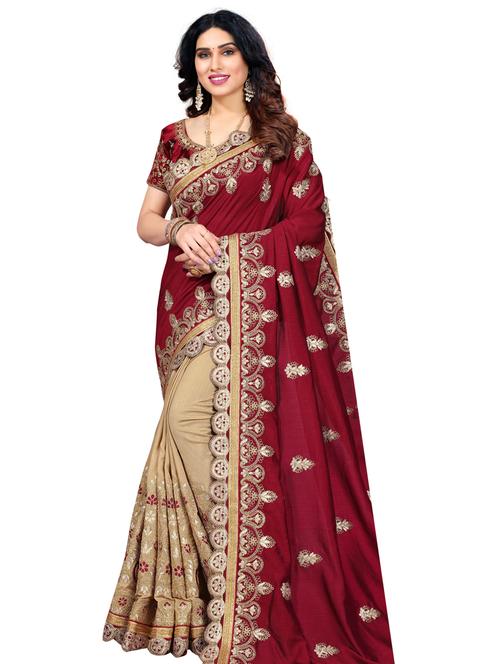 maroon art silk half and half saree with blouse - 18397879 - Standard Image - 1
