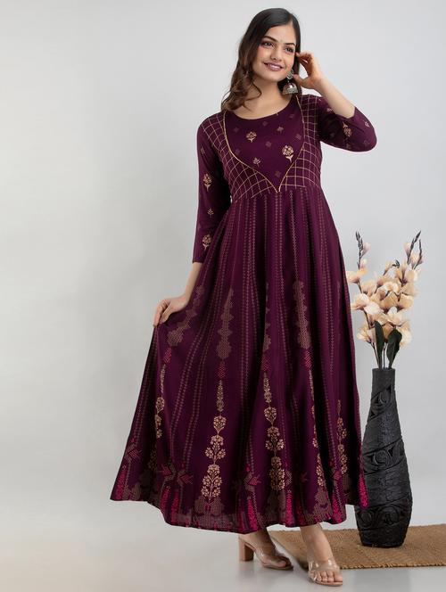 purple printed anarkali kurta - 18397922 - Very Small Image - 1