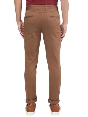 brown solid casual trouser - 18398377 - Standard Image - 3
