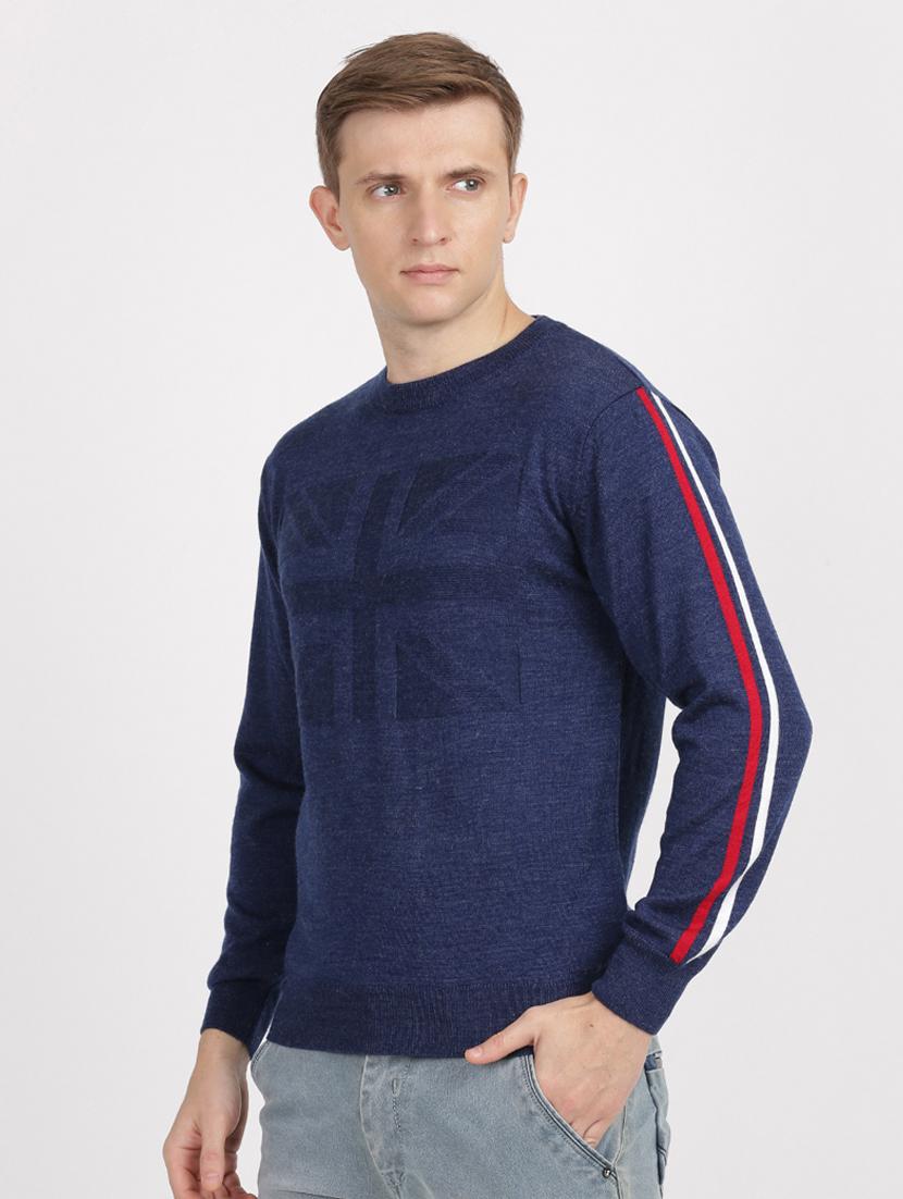navy blue solid pullover - 18398660 - Zoom Image - 3