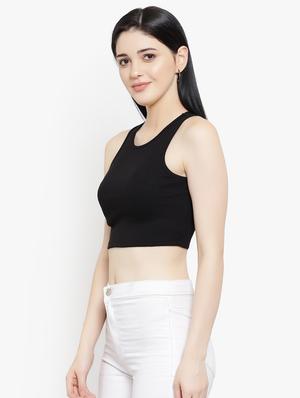 round neck solid crop top - 18399603 - Standard Image - 3