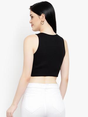 round neck solid crop top - 18399603 - Standard Image - 4