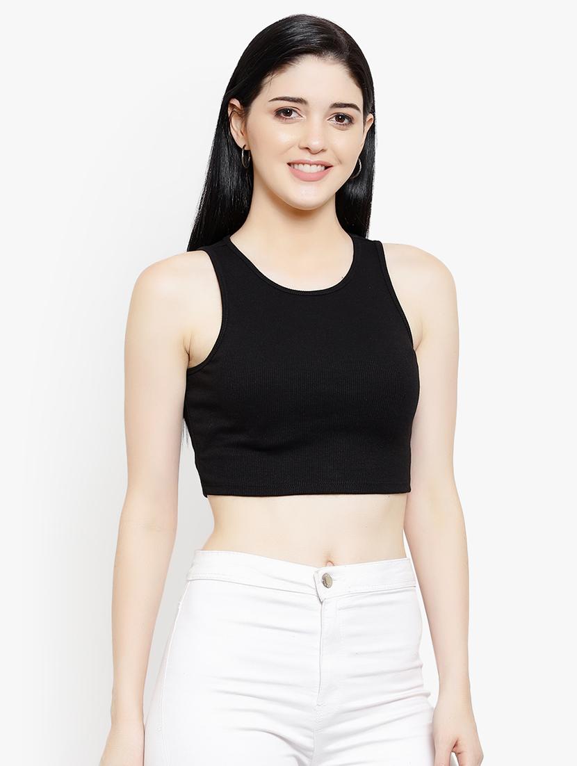 round neck solid crop top - 18399603 - Zoom Image - 2