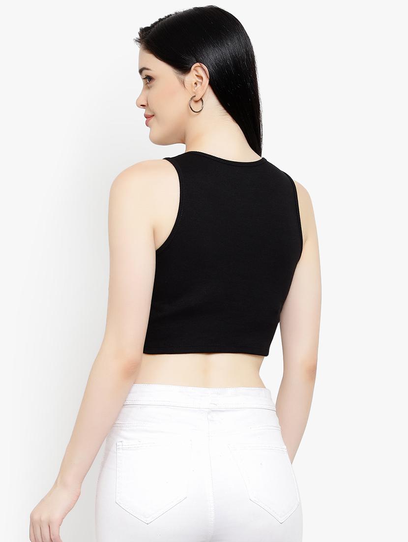 round neck solid crop top - 18399603 - Zoom Image - 4