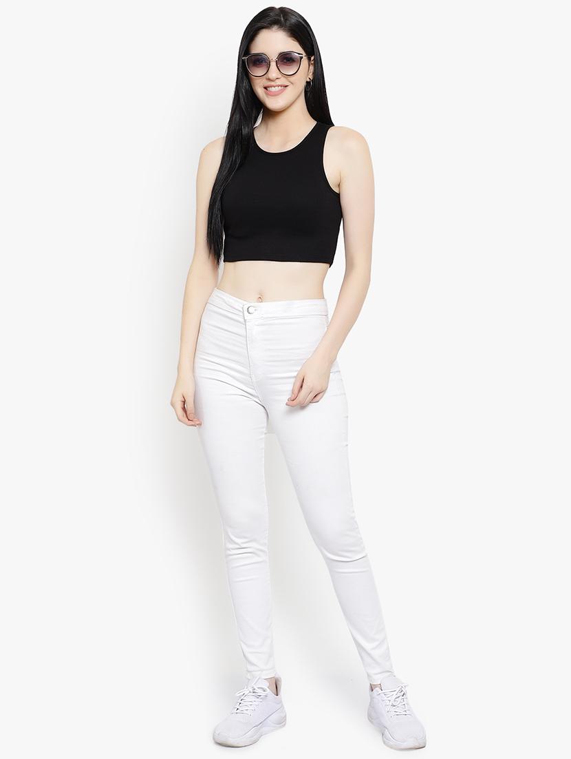 round neck solid crop top - 18399603 - Zoom Image - 5