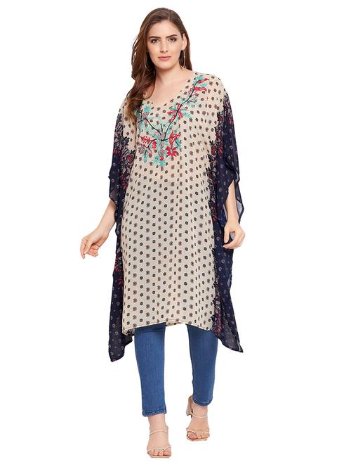beige printed kaftan kurta - 18399648 - Standard Image - 1