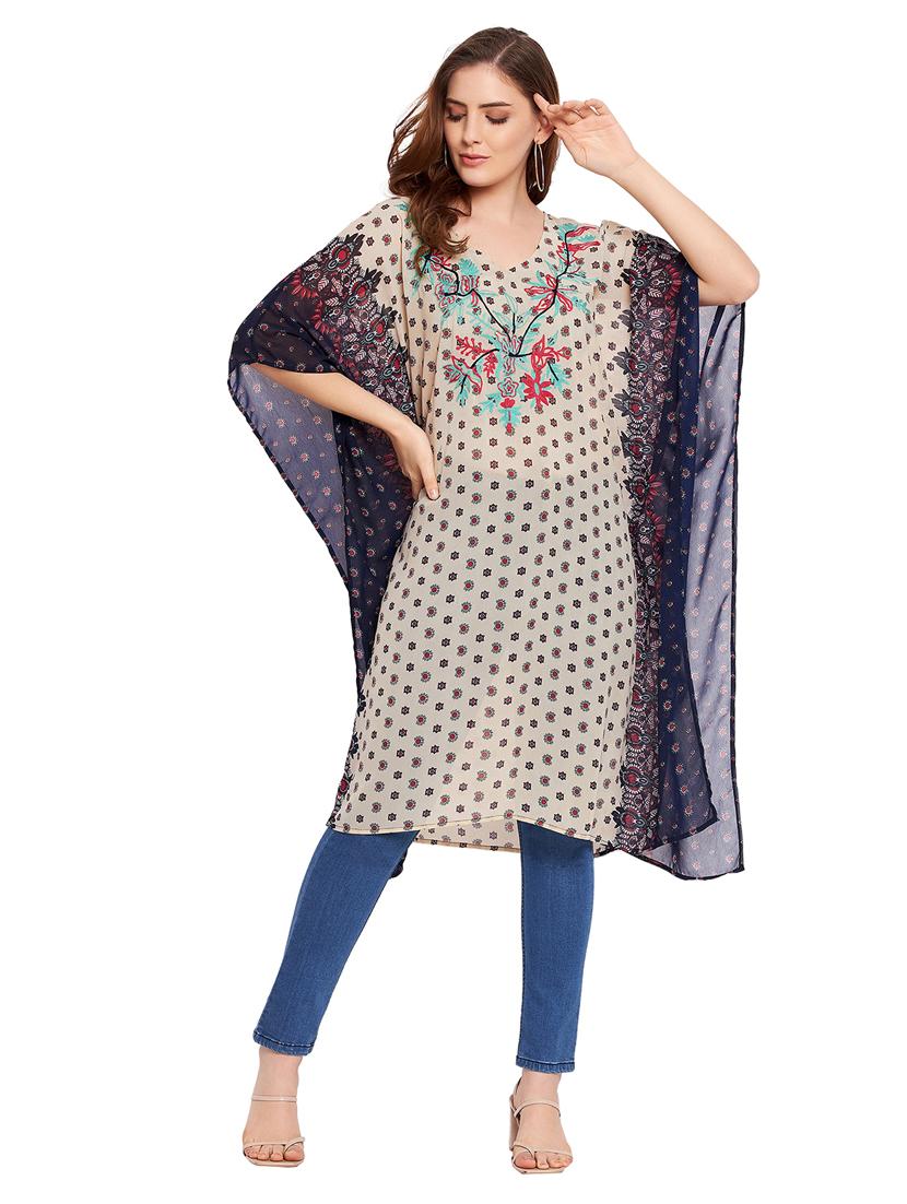 beige printed kaftan kurta - 18399648 - Zoom Image - 2