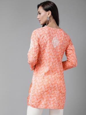 orange chikankari straight kurti - 18400007 - Standard Image - 3