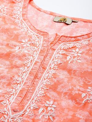 orange chikankari straight kurti - 18400007 - Standard Image - 5