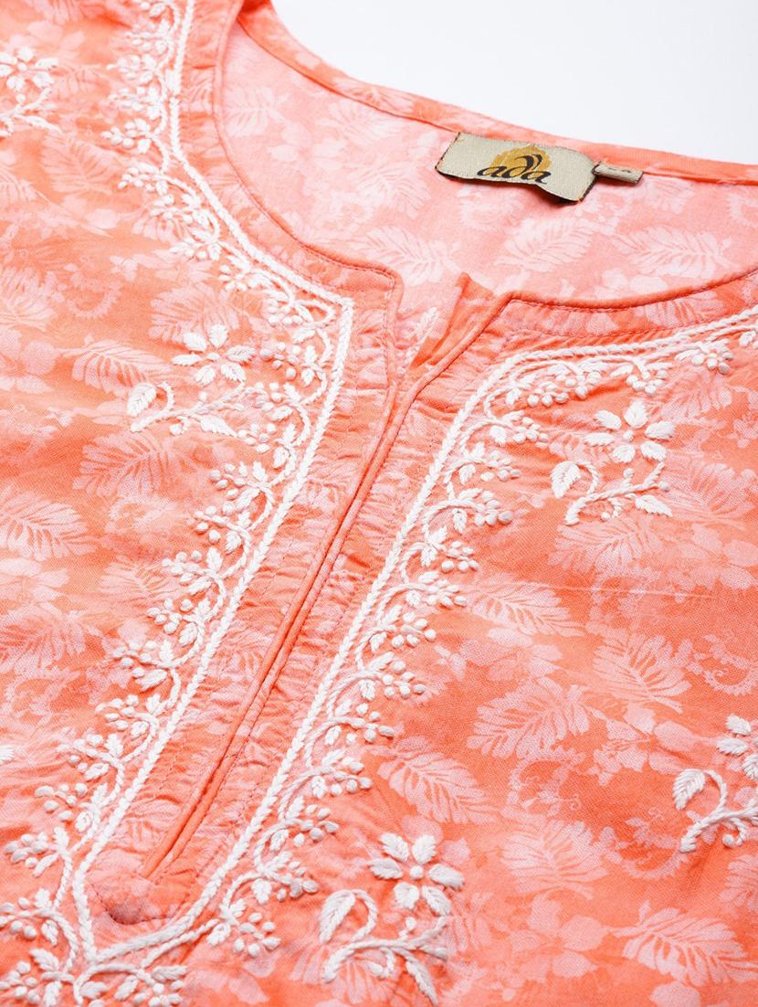 orange chikankari straight kurti - 18400007 - Zoom Image - 5