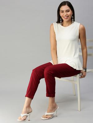 mid rise solid cigarette pants trouser - 18400168 - Standard Image - 4