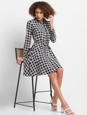 tie front checkered shirt dress - 18400323 - Standard Image - 3