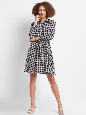 tie front checkered shirt dress - 18400323 - Standard Image - 4