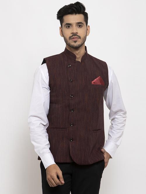 purple melange khaadi nehru jacket - 18400345 - Standard Image - 1