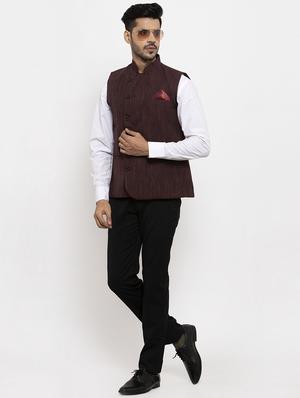purple melange khaadi nehru jacket - 18400345 - Standard Image - 4